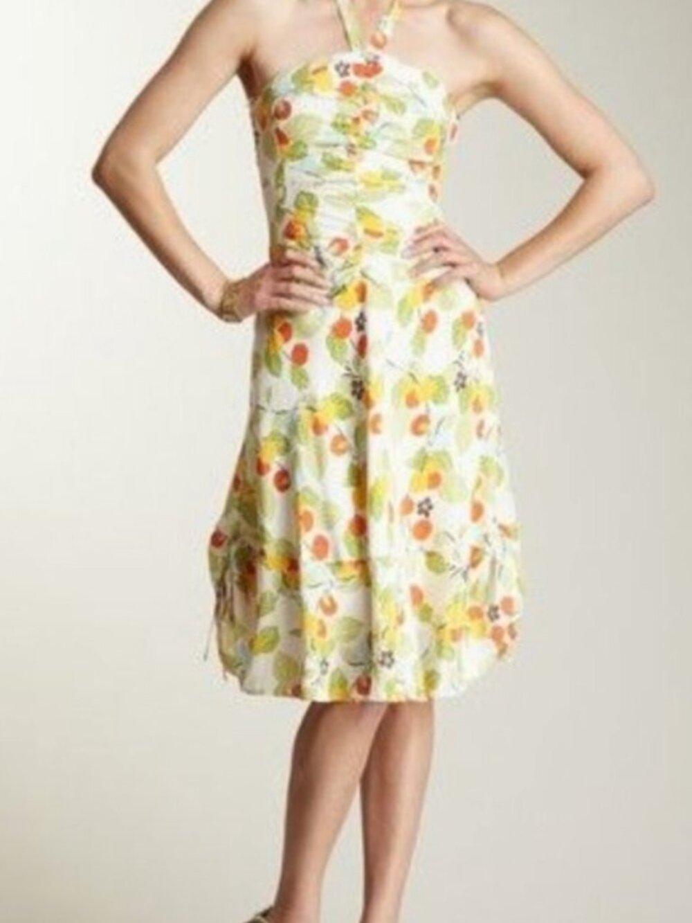 Polli Says Womens Citrus Fruit and Floral Halter Silk Dress Size 8 Fully Lined